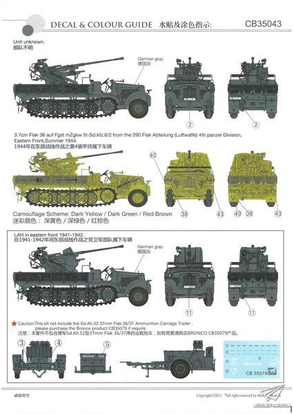 Збірна модель 1/35 Sd.Kfz.6/2 [BN9b] 3.7cm Flak36 auf Fahrgestell Zugkraftwagen 5t (ранніх/пізніх випусків), Bronco CB35043