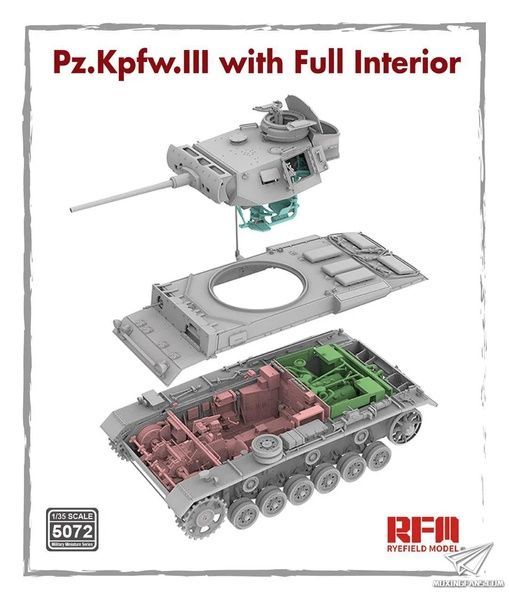 Збірна модель 1/35 Pz.Kpfw.III Ausf.J з повним інтер'єром та робочими траками, RFM RM-5072