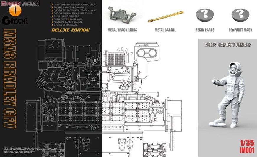 Збірна модель 1/35 M3A3 Bradley з металевими траками та фігуркою (Deluxe Edition), Takom/Orochi IM-001