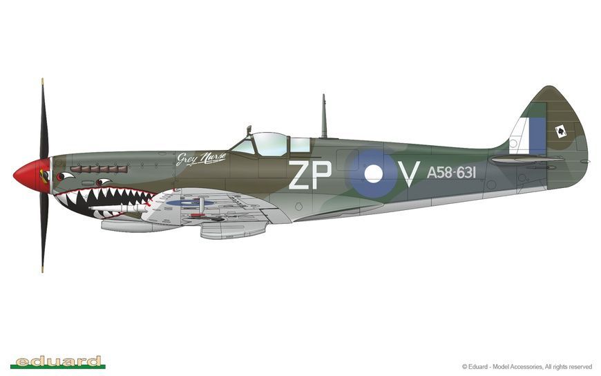 Збірна модель 1/48 Spitfire Mk.VIII (Weekend Edition) + фототравлення Eduard FE746, Eduard 84139