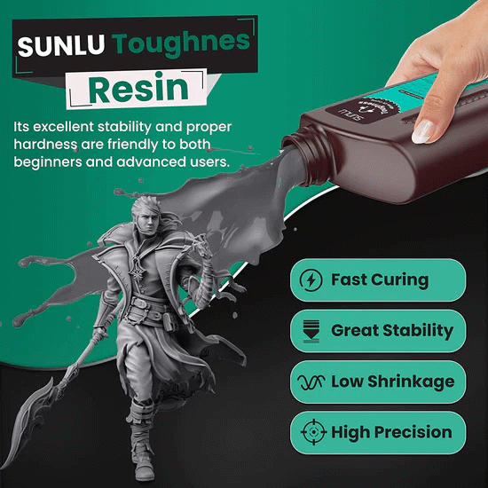 Фотополімерна смола з підвищеною міцністю Sunlu High Toughness (чорна, 1000 г)