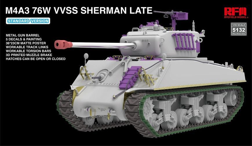 Збірна модель 1/35 M4A3 76W VVSS Sherman пізнього випуску (стандартна версія), RFM RM-5132