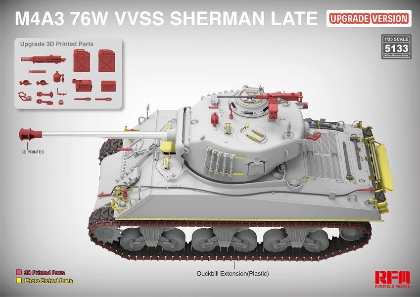 Збірна модель 1/35 M4A3 76W VVSS Sherman пізнього випуску (покращена версія), RFM RM-5133