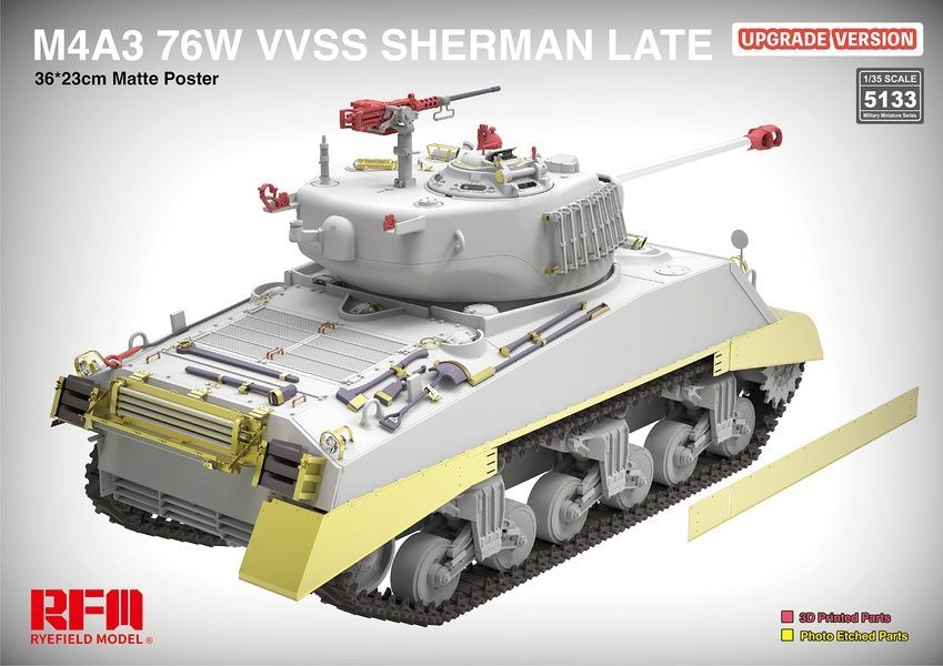 Збірна модель 1/35 M4A3 76W VVSS Sherman пізнього випуску (покращена версія), RFM RM-5133