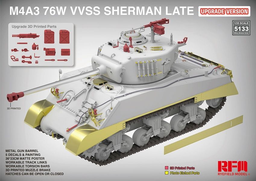 Збірна модель 1/35 M4A3 76W VVSS Sherman пізнього випуску (покращена версія), RFM RM-5133