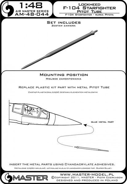 Збірна модель 1/48 F-104S Starfighter 'Veltro 1' + Master AM-48-044 F-104 Starfighter - Pitot Tube, Hasegawa 07340