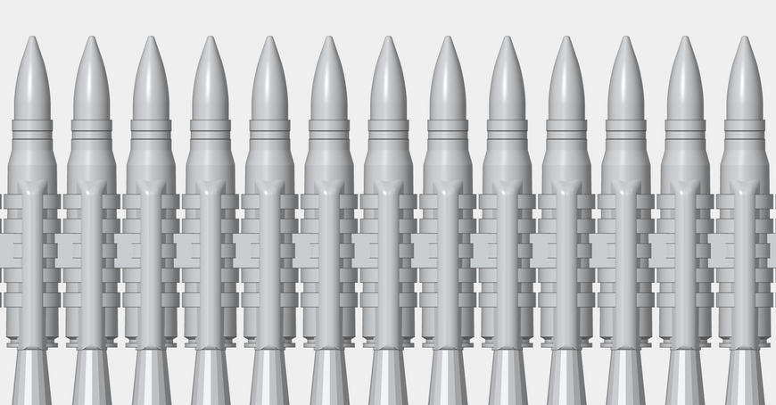 Гнучка стрічка патронів 12,7&times;108 мм для ДШК, НСВ в 1/35 (4 x 50 шт) 3D друк, Panzershop 35A005