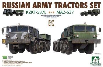 Збірна модель 1/72 Набір з двох тягачів КЗКТ-537Л та МАЗ-537 (дві моделі в одному наборі), Takom 5003