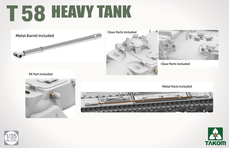 Збірна модель 1/35 T58 американський дослідний важкий танк, Takom 2204