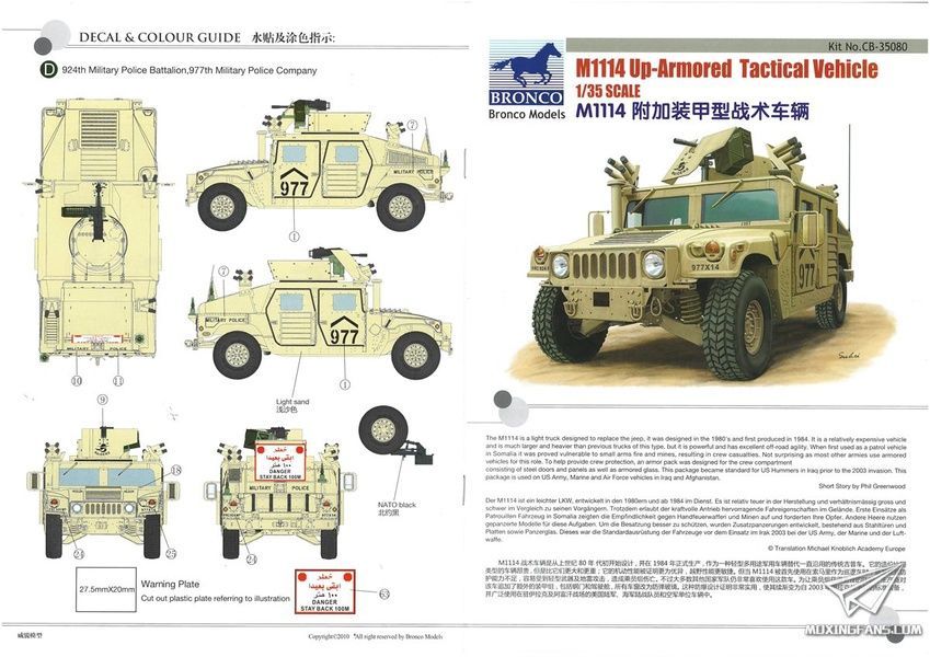 Збірна модель 1/35 HMMWV M1114 Up-Armored Tactical Vehicle броньований автомобіль, Bronco CB35080