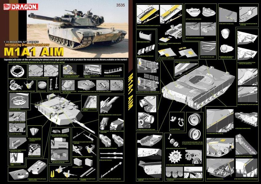 Збірна модель 1/35 Основний бойовий танк США Abrams M1A1 AIM, Dragon 3535