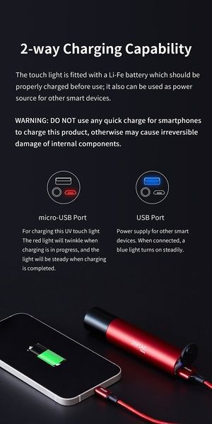 Ліхтарик ультрафіолетовий (365 нм) з акумулятором 1200 mAh, DSPIAE UV-T
