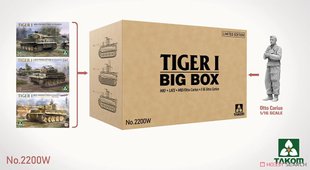 Збірна модель 1/35 Tiger I Big Box - середній, пізній, середній Отто Каріуса з фігурою Отто Каріуса 1/16, Takom 2200W