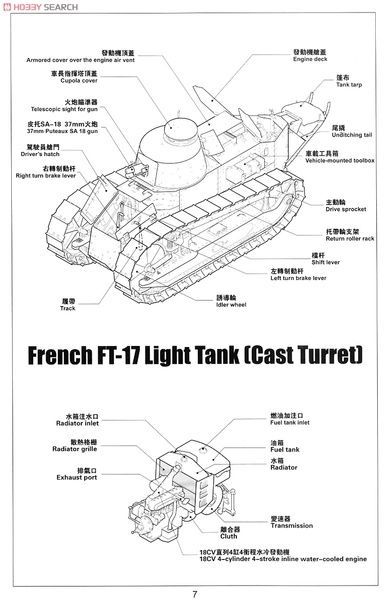 Збірна модель 1/35 Renault FT з литою баштою, з повним інтер'єром, Meng TS-008