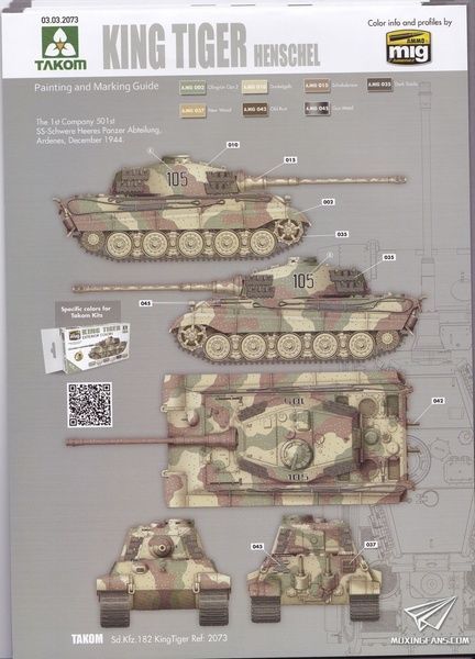 Збірна модель 1/35 Sd.Kfz.182 King Tiger з баштою Henschel, з повним інтер'єром, Takom 2073S