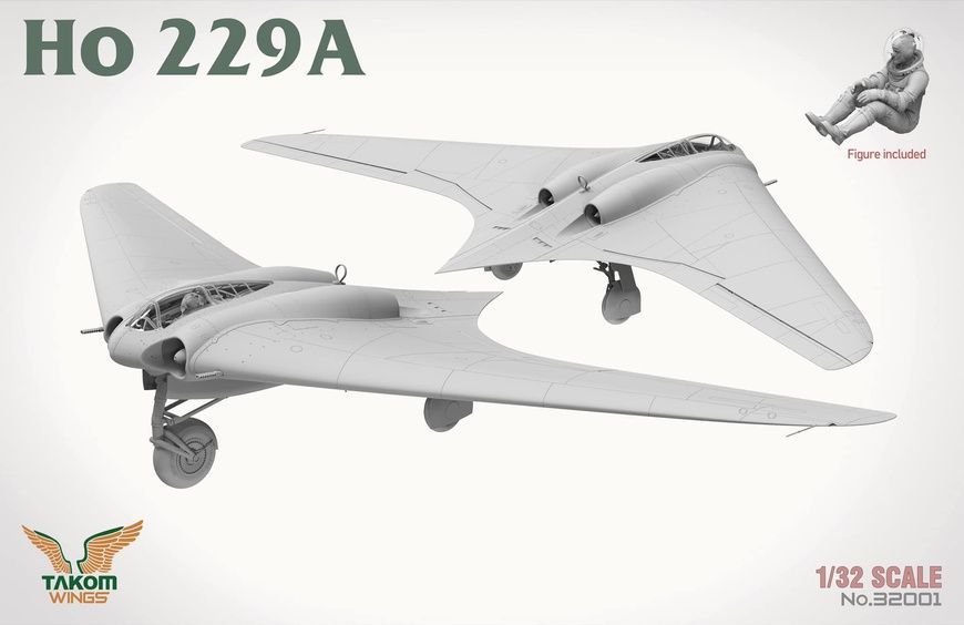 Збірна модель 1/32 Ho 229A німецький винищувач, з фігурою пілота 1/16, Takom 32001