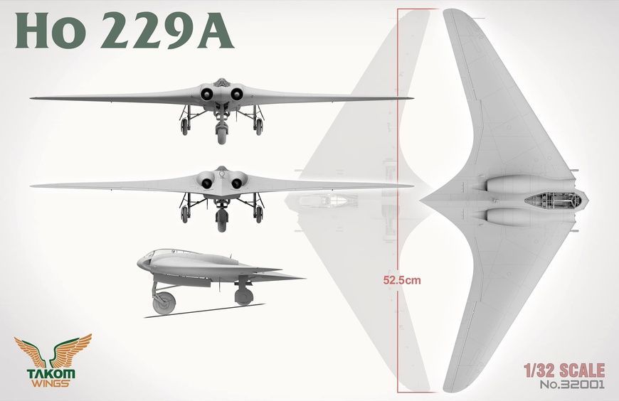 Збірна модель 1/32 Ho 229A німецький винищувач, з фігурою пілота 1/16, Takom 32001