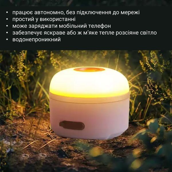 Лампа + павербанк 3600 мАг - чорного кольору / 5 режимів / магніт / гачок