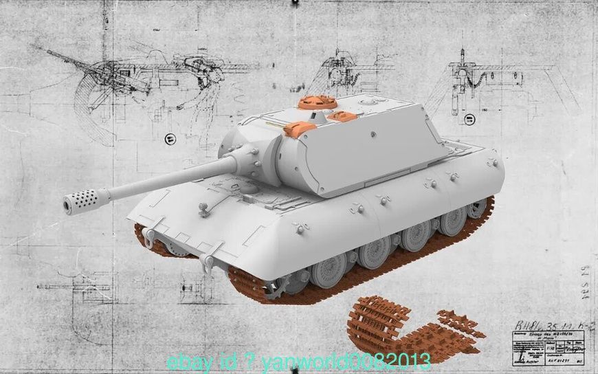 Збірна модель 1/35 E-100 з баштою від Maus з робочими траками, Amusing Hobby 35A046