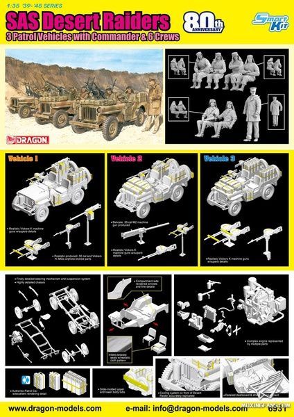 Збірна модель 1/35 Комплект з трьох джипів 4x4 Truck Unit з фігурами, Dragon 6931