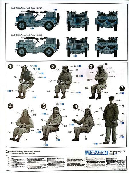 Збірна модель 1/35 Комплект з трьох джипів 4x4 Truck Unit з фігурами, Dragon 6931