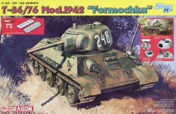 Збірна модель 1/35 Т-34/76 зр. 1942 із штампованою баштою ("Формочка", заводу УЗТМ) 2-в-1 командирський та лінійний танк, Dragon 6401