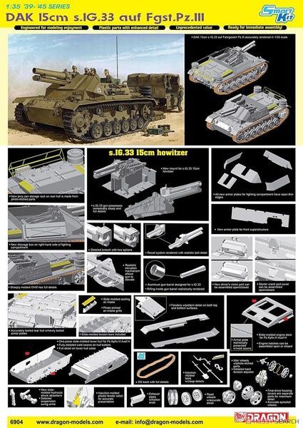 Збірна модель 1/35 15cm s.IG.33 auf Fahrgestell Pz.Kpfw.III (Sf) з Magic Track, Dragon 6904