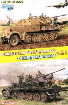 Збірна модель 1/35 Sd.Kfz.7/2 3.7cm Flak 37 з броньованою кабіною / Sd.Kfz.7/2 3.7cm Flak 36 з відкритою кабіною (2 в 1), Dragon 6953