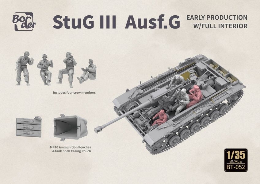 Збірна модель 1/35 StuG III Ausf.G ранній, з повним інтер'єром та фігурками екіпажу, Border Model BT-052