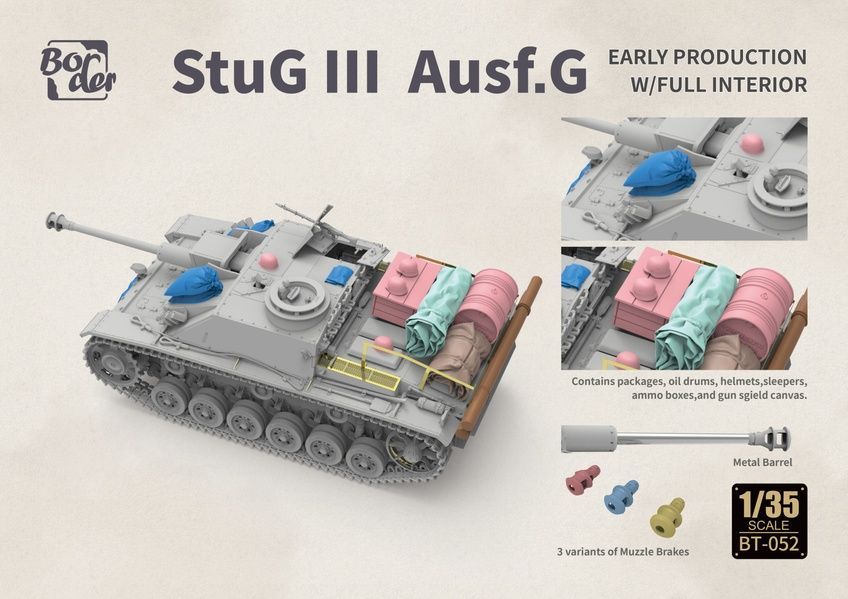 Збірна модель 1/35 StuG III Ausf.G ранній, з повним інтер'єром та фігурками екіпажу, Border Model BT-052