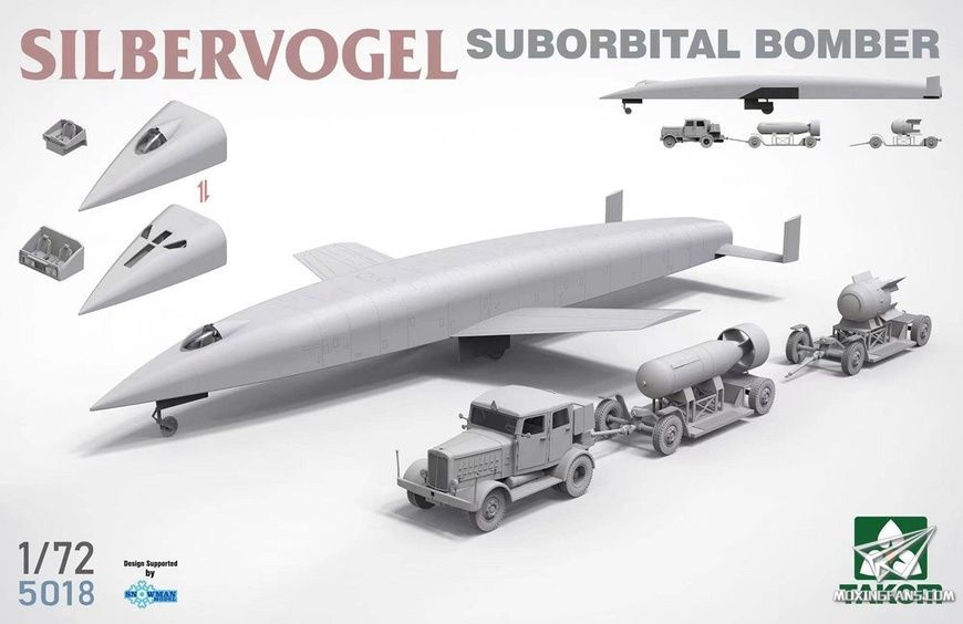 Збірна модель 1/72 S&auml;nger-Bredt Silbervogel з комплектом ядерного озброєння та аеродромним тягачем, Takom 5018