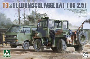 Збірна модель 1/35 Вантажівка VW T3 та вилковий навантажувач Feldumschlaggerat Fug 2.5t, Takom 2141