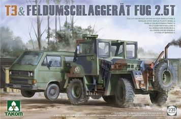 Збірна модель 1/35 Вантажівка VW T3 та вилковий навантажувач Feldumschlaggerat Fug 2.5t, Takom 2141