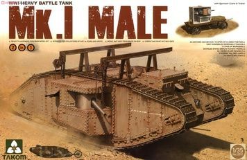 Збірна модель 1/35 Mk.I Male з краном і причіпом для спонсонів, Takom 2031