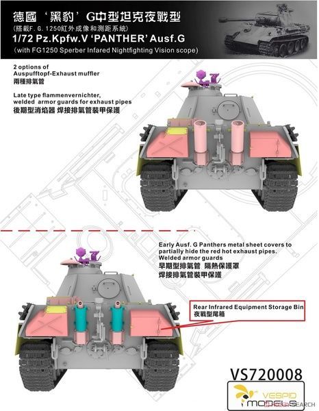 Збірна модель 1/72 Panther Ausf.G з ІЧ прицілом F.G.1250, Vespid Models VS720008