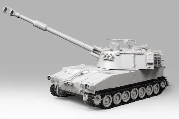 УЦІНКА! Збірна модель 1/35 M109A2 самохідна 155-мм гаубиця, з робочими траками T-136, Kinetic K61006