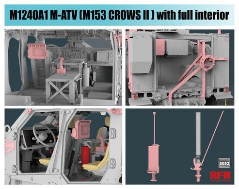 Збірна модель 1/35 M1240A1 M-ATV з M153 CROWS II автомобіль з протимінним захистом США, з повним інтер'єром, RFM RM-5052