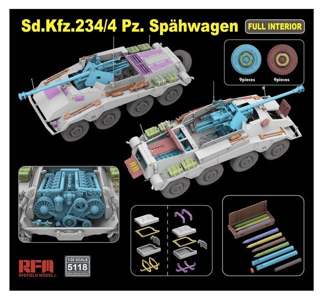 Збірна модель 1/35 Sd.Kfz.234/4 Pz.Sp&auml;hwagen з інтер'єром, RFM RM-5118