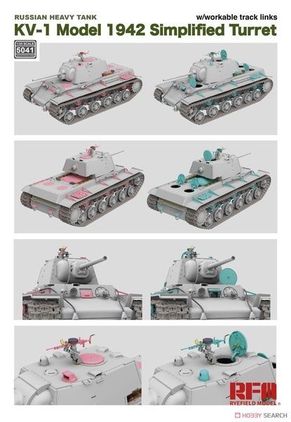 Збірна модель 1/35 КВ-1 зр. 1942 р. з баштою спрощеного типу, з робочими траками, RFM RM-5041