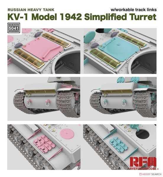 Збірна модель 1/35 КВ-1 зр. 1942 р. з баштою спрощеного типу, з робочими траками, RFM RM-5041