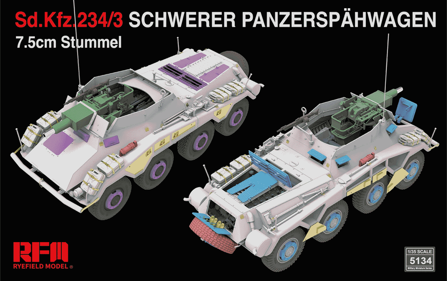 Збірна модель 1/35 Sd.Kfz.234/3 Schwerer Panzersp&auml;hwagen з інтер'єром, RFM RM-5134