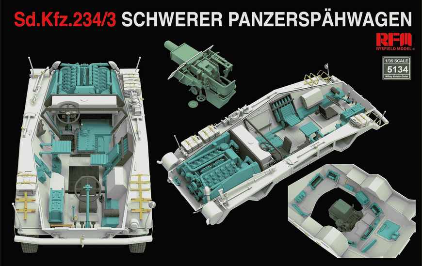 Збірна модель 1/35 Sd.Kfz.234/3 Schwerer Panzersp&auml;hwagen з інтер'єром, RFM RM-5134